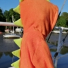 alt="boys dinosaur spike bright orange hoodie"