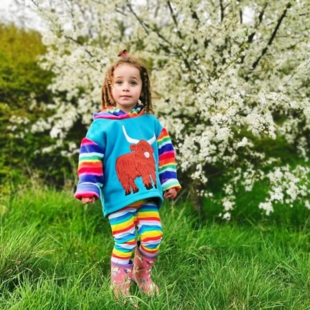 Child's Highland cow hoodie and striped leggings