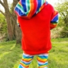 red and rainbow stripe hoodie