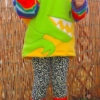 child in yellow/ stripe t-rex hoodie