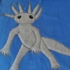 axolotl applique on blue fleece hoodie