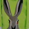 close up of hare applique on hoodie