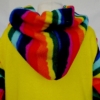 rainbow stripe hood on yellow hoodie