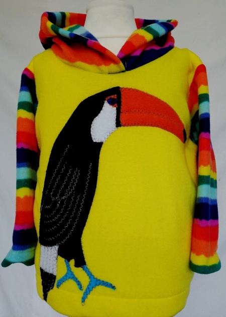 bright yellow and stripe toucan applique hoodie